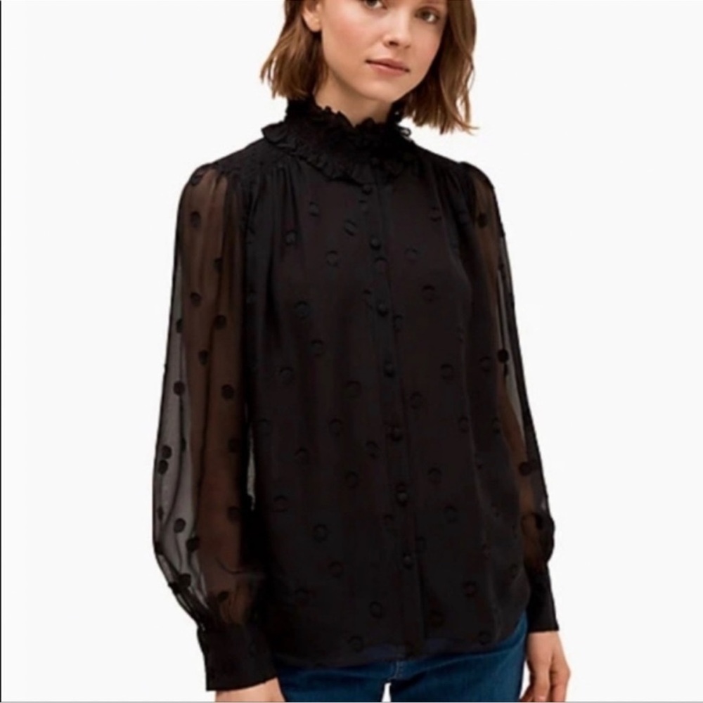 Kate Spade Black Bakery Dot Devoré Top Sz M